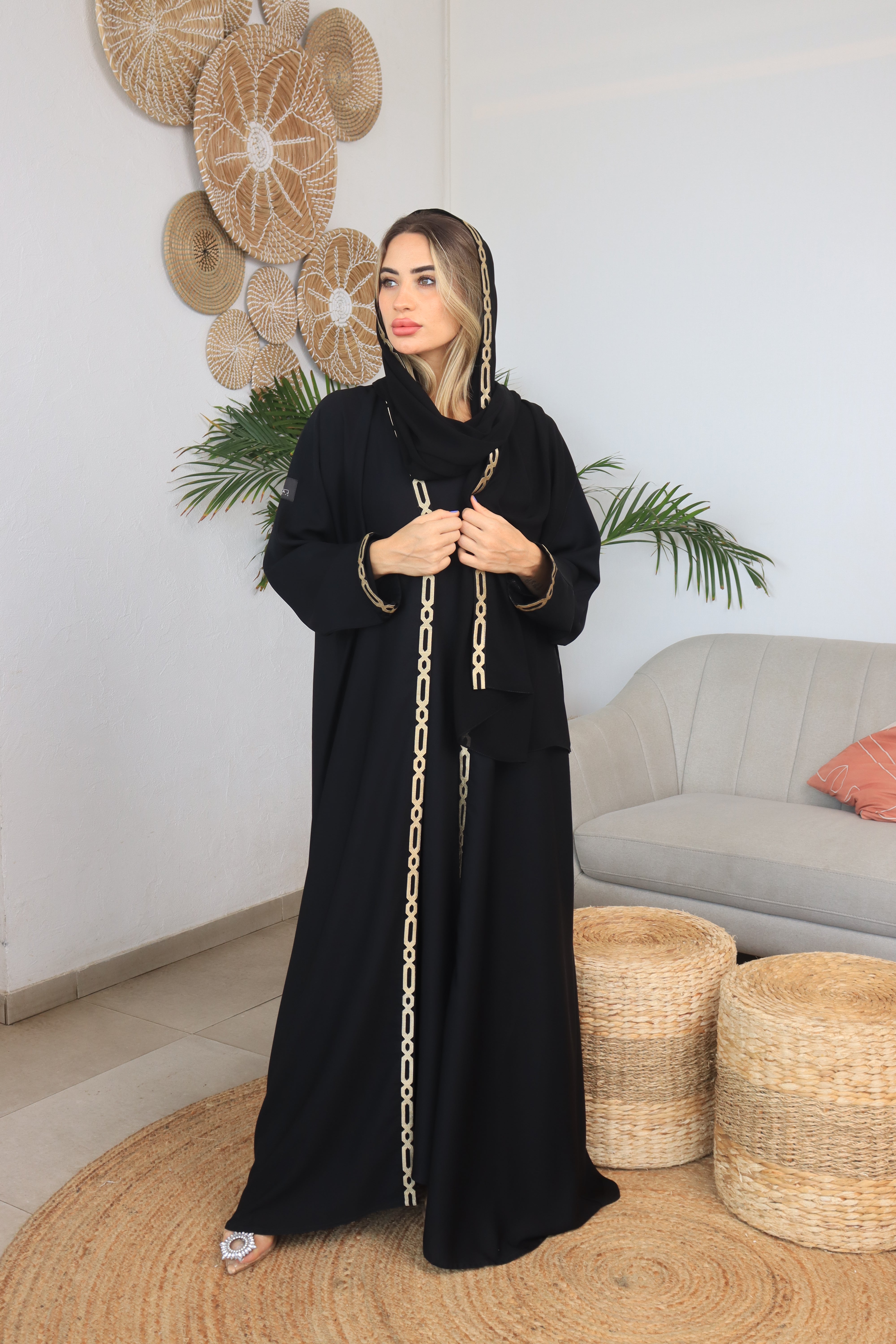 Abaya with Gold Color Embroidery LyalClothing